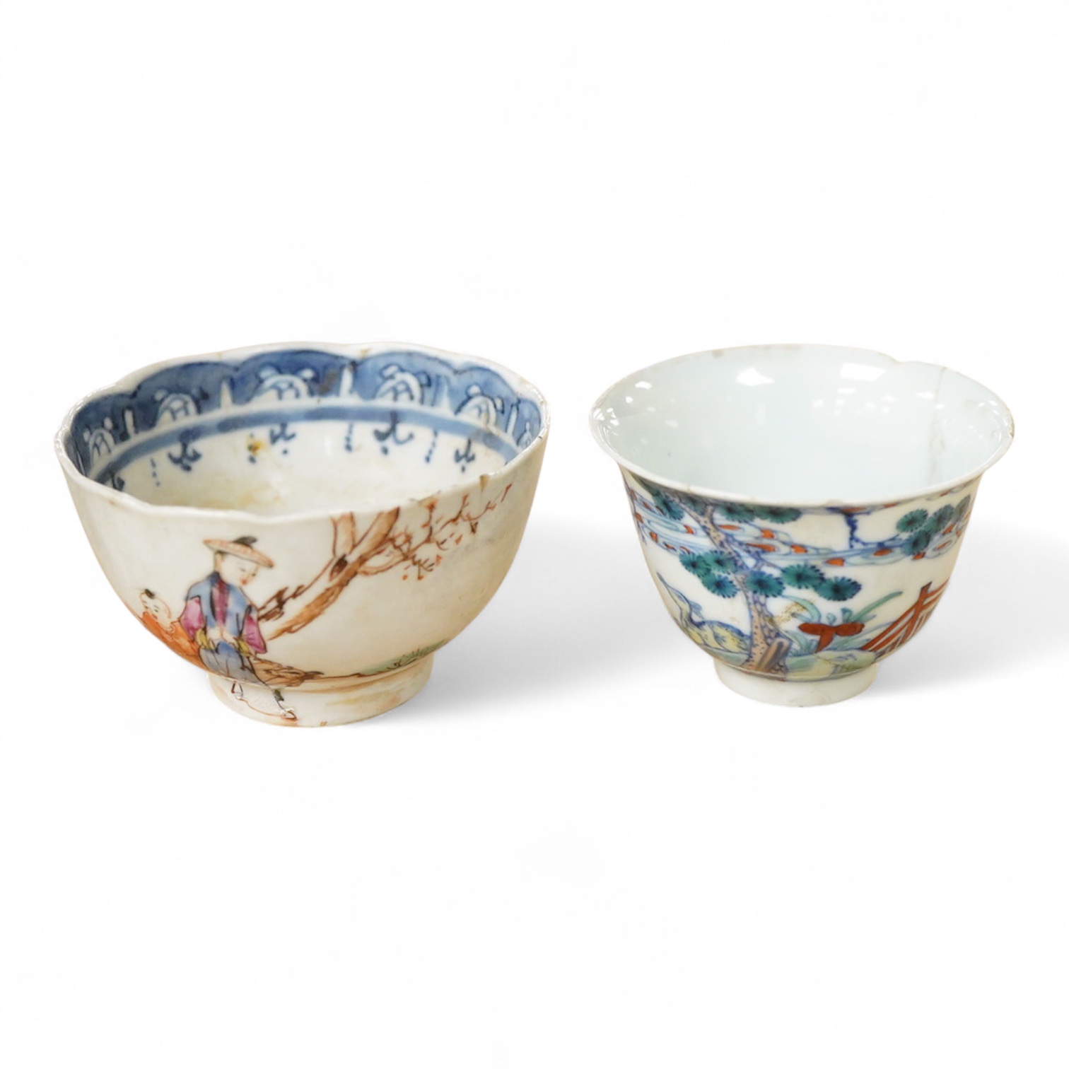 Two Chinese teacups, one Doucai with Chenghua mark, the other famille rose, tallest 4.5cm